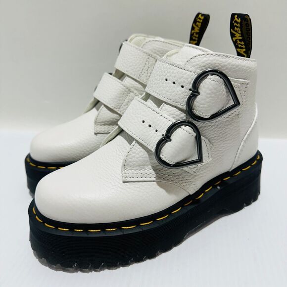 Dr. Martens Devon Heart Platform Boots White Black Leather NWOB - Picture 6 of 15